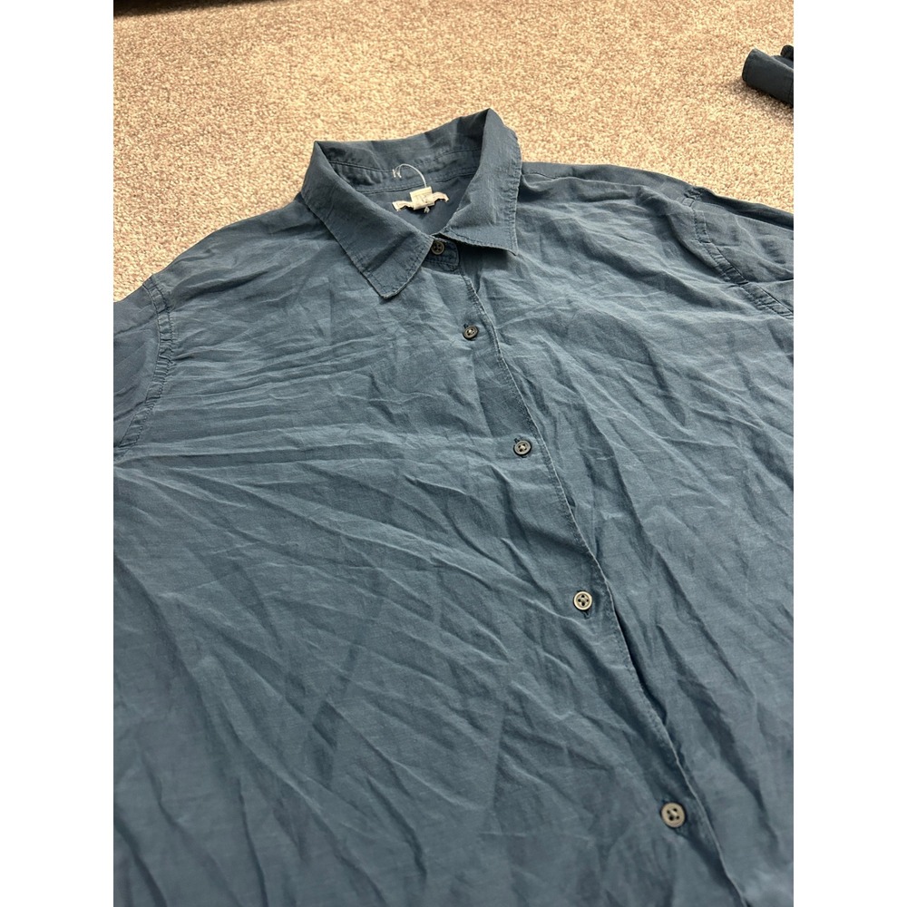 Gap Button Down Shirt Womens M Blue Excellent Cotton Silk Blend Long Sleeve Top